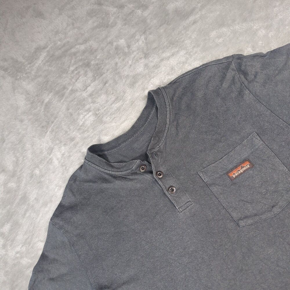 Patagonia Mens Large Trail Harbor Hemp Henley Shirt Gray Organic Cotton 53115 L